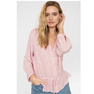 Rails Marti Scarlet Stripe Linen Rayon V Neck Peplum Blouse Top XS